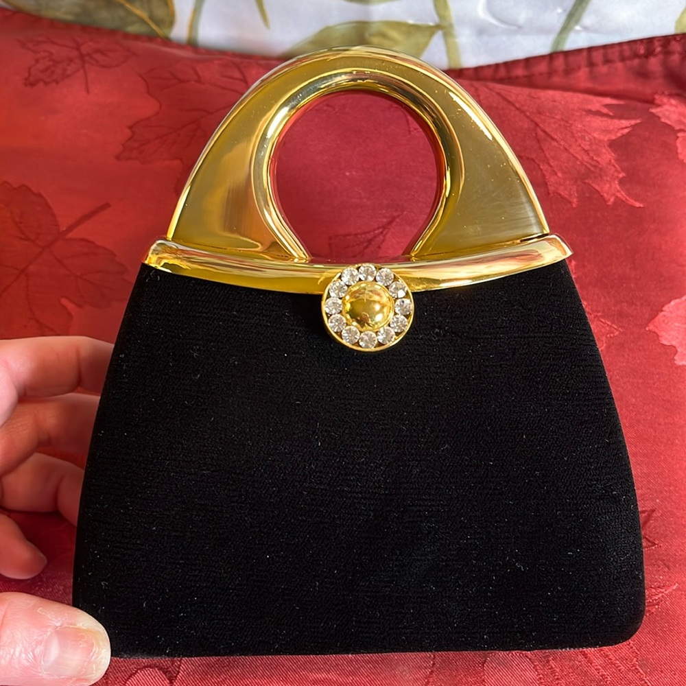 Black Velvet and Gold Mini Bag - Picture 3 of 7